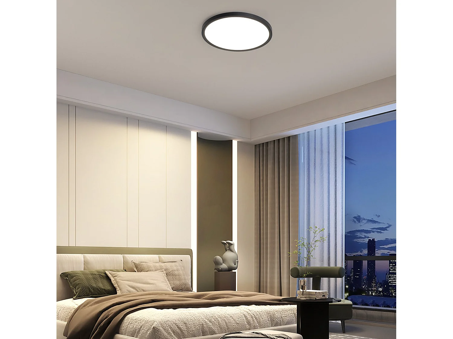 NETTLIFE Plafonnier LED salle de bain plat 30CM 24W rond blanc éclairage de plafond cuisine