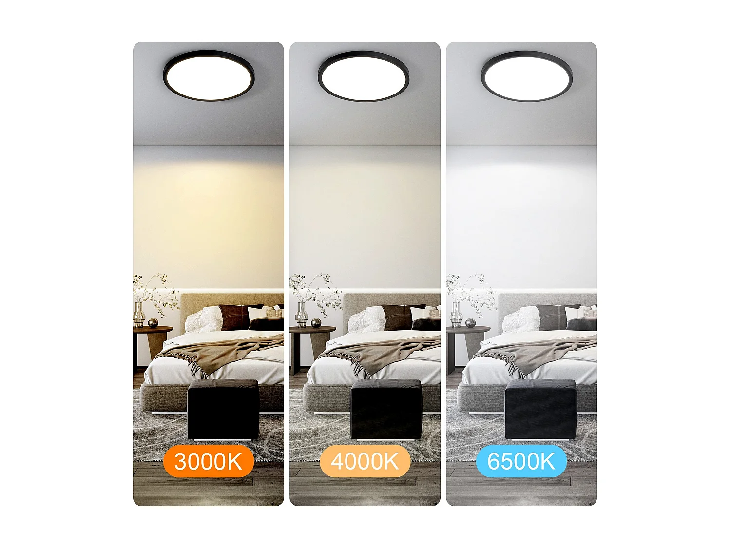 NETTLIFE Plafonnier LED salle de bain plat 30CM 24W rond blanc éclairage de plafond cuisine