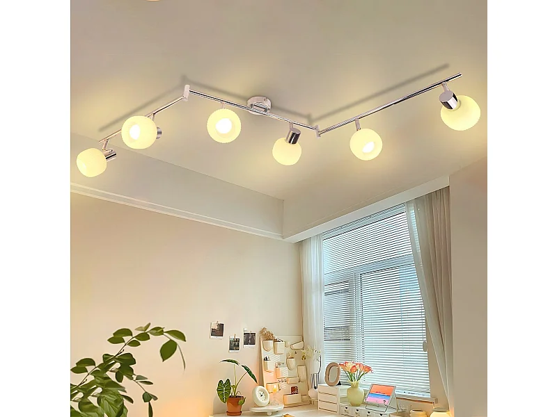 NETTLIFE Spot de plafond blanc E14 plafonnier 6 ampoules intérieur abat-jour en verre spot orientable