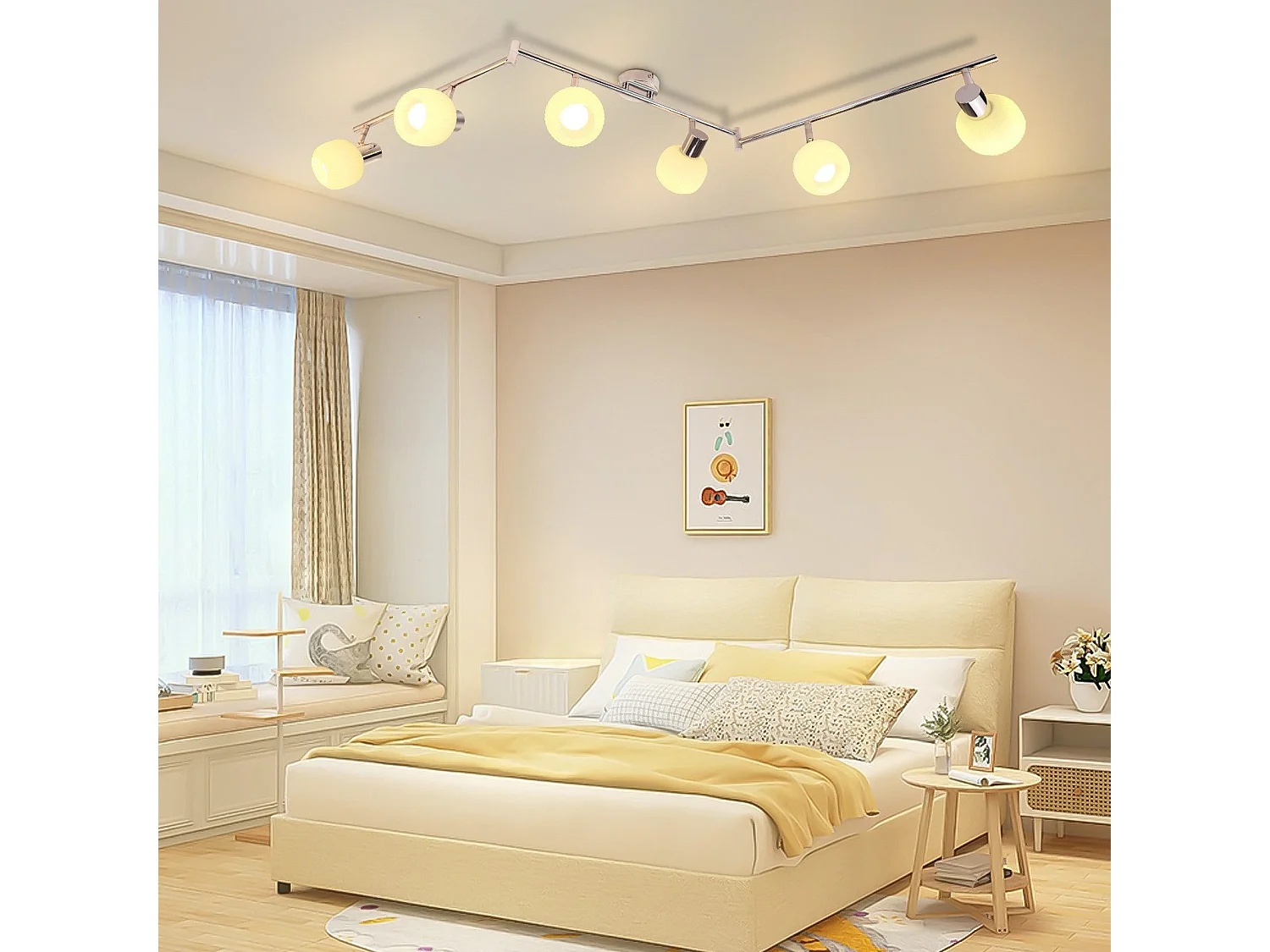 NETTLIFE Biały reflektor sufitowy E14 Lampa sufitowa 6 żarówek Wewnętrzny szklany klosz Regulowany reflektor