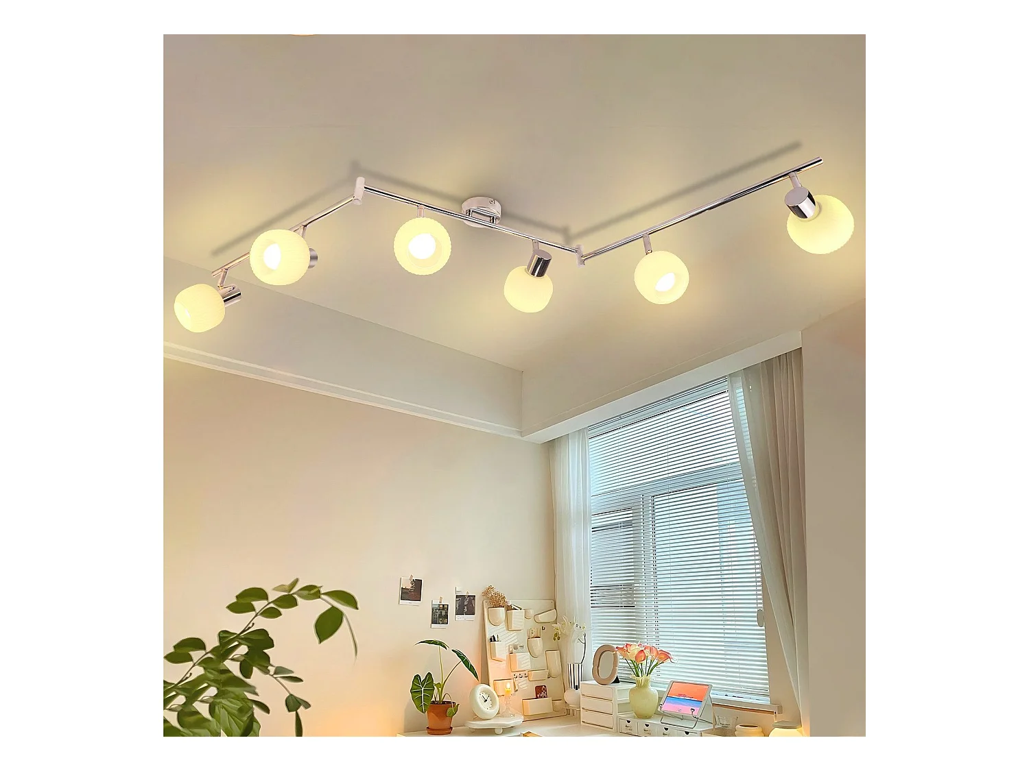 NETTLIFE Spot de plafond blanc E14 plafonnier 6 ampoules intérieur abat-jour en verre spot orientable