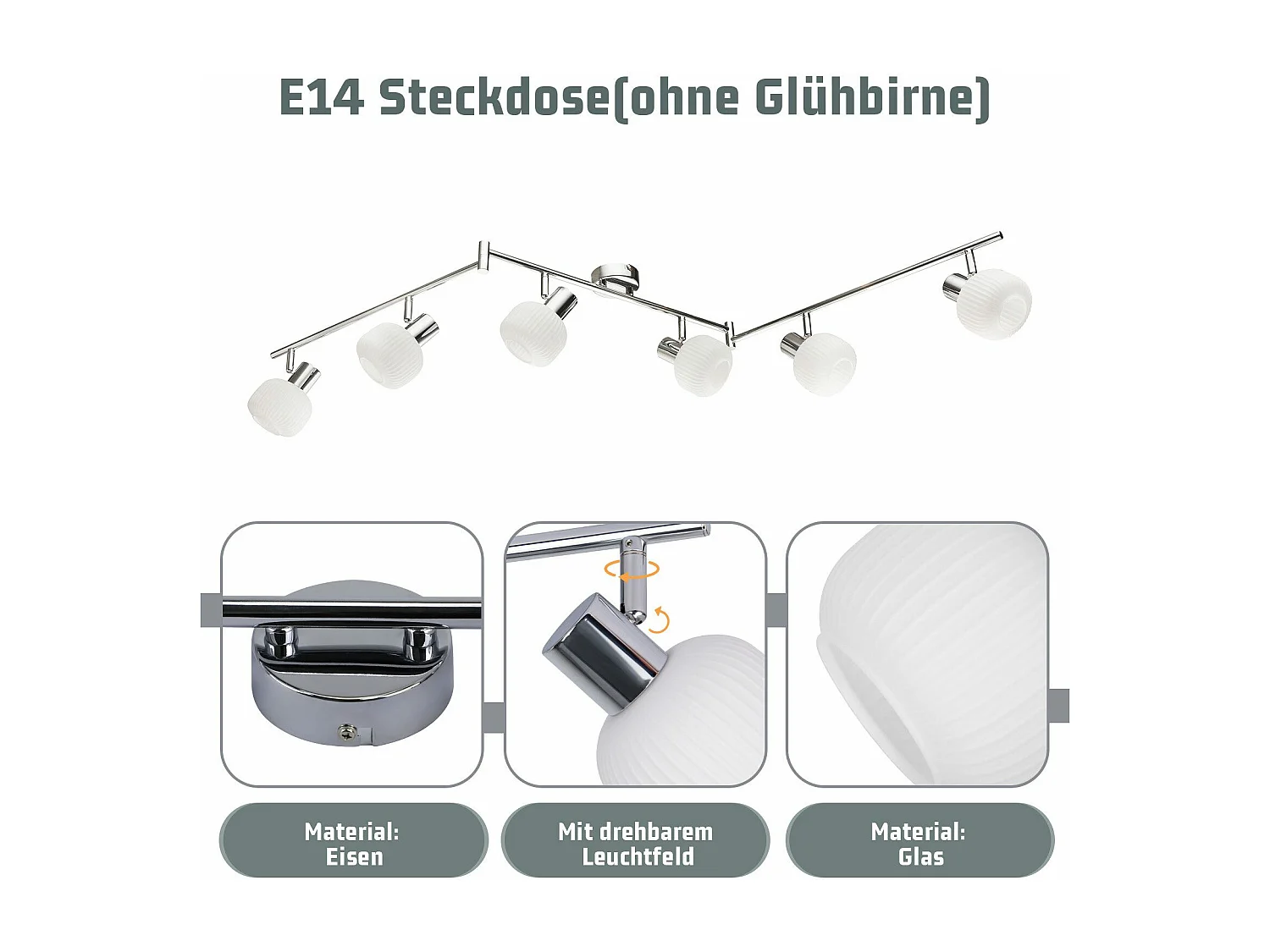 NETTLIFE Spot de plafond blanc E14 plafonnier 6 ampoules intérieur abat-jour en verre spot orientable