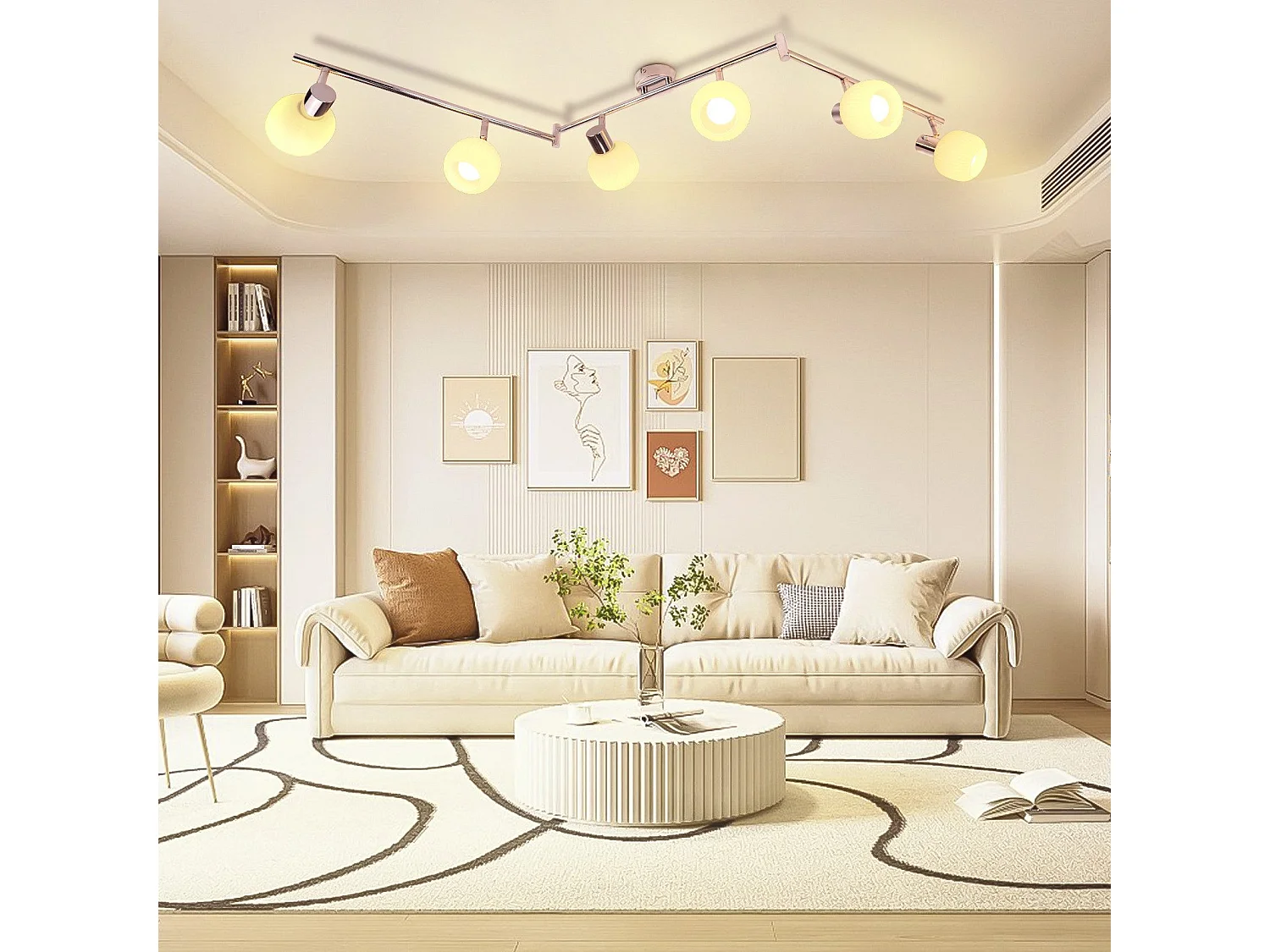 NETTLIFE Weiß Deckenstrahler E14 Deckenlampe 6-flammig Innen Glas Lampenschirm Verstellbar Strahler