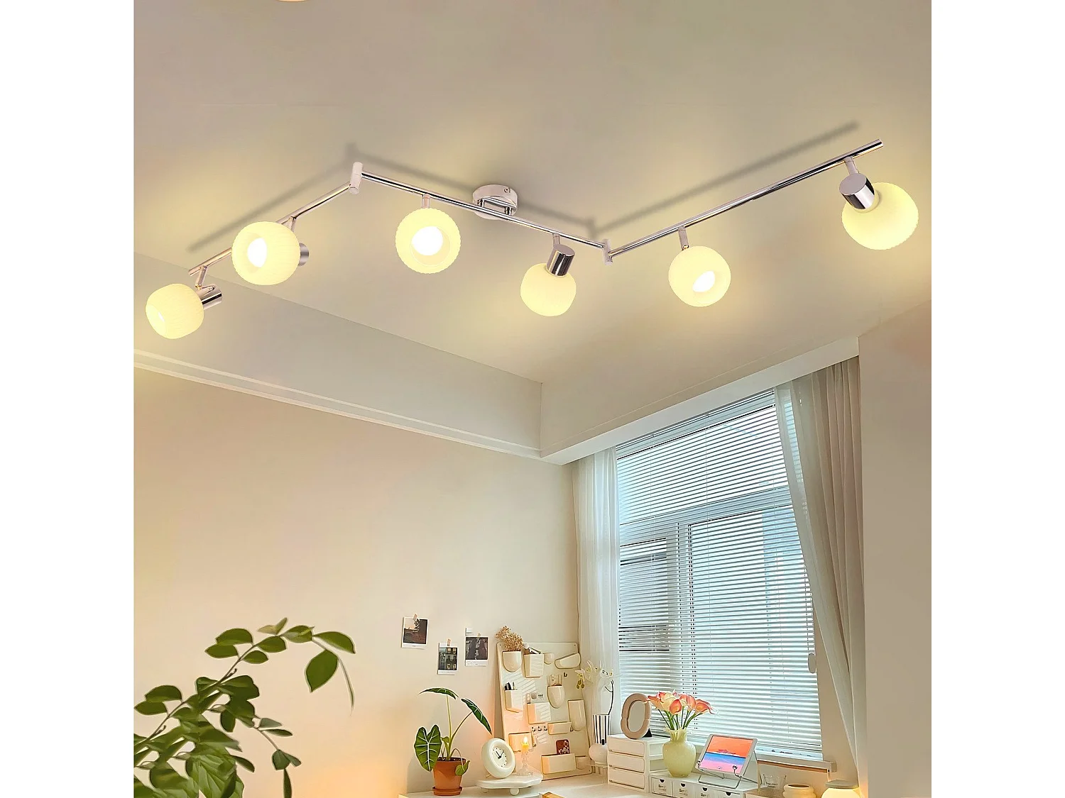 NETTLIFE Spot de plafond blanc E14 plafonnier 6 ampoules intérieur abat-jour en verre spot orientable