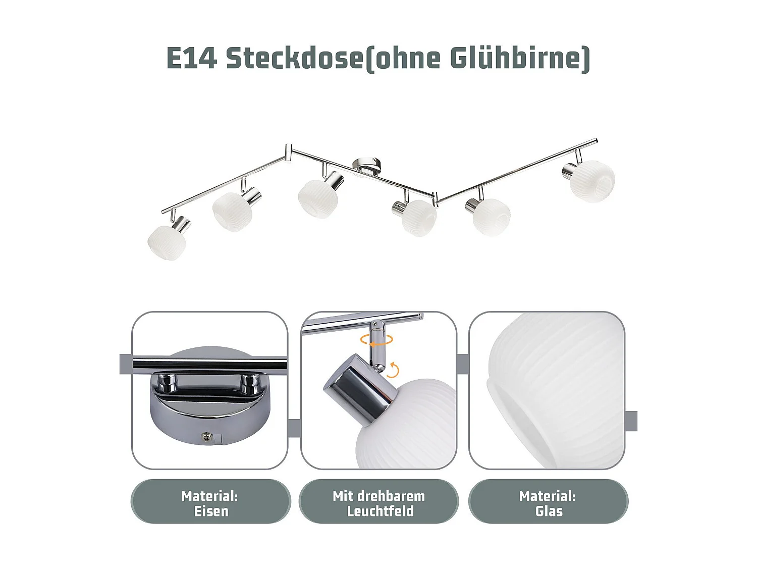 NETTLIFE Spot de plafond blanc E14 plafonnier 6 ampoules intérieur abat-jour en verre spot orientable