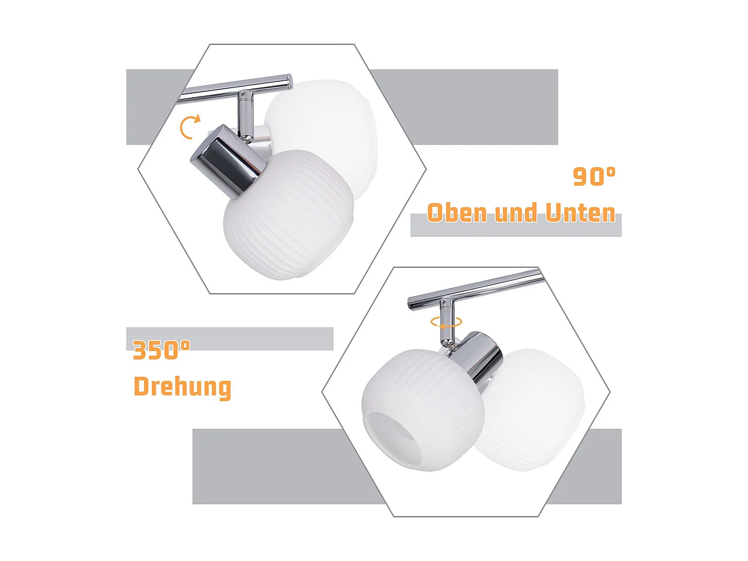 NETTLIFE Spot de plafond blanc E14 plafonnier 6 ampoules intérieur abat-jour en verre spot orientable