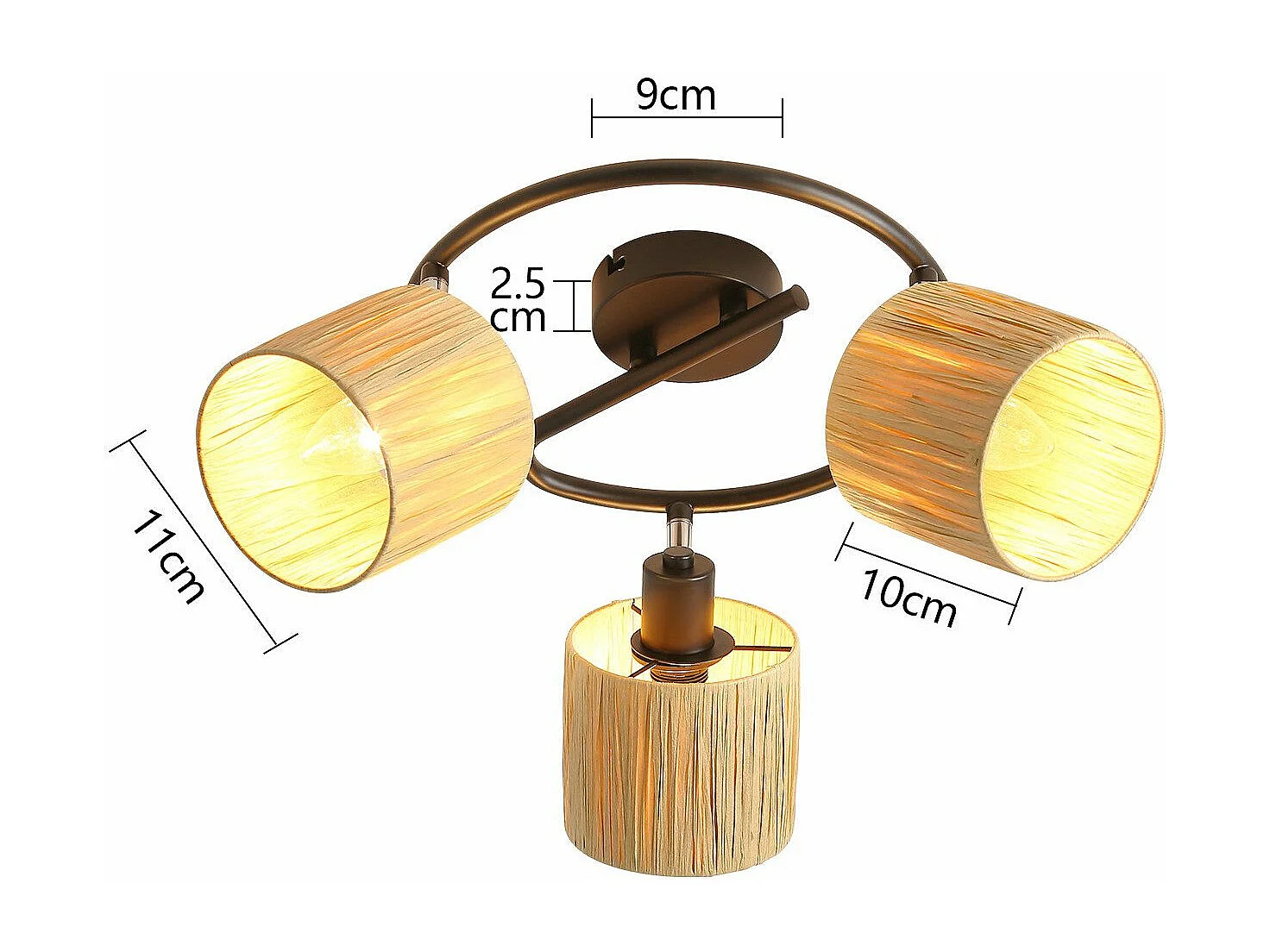 Ceiling Spot 3 Flames E14 Natural Black Ceiling Light Paper Salon