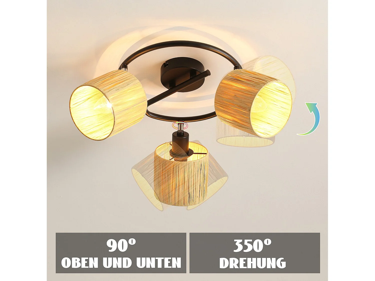 Ceiling Spot 3 Flames E14 Natural Black Ceiling Light Paper Salon