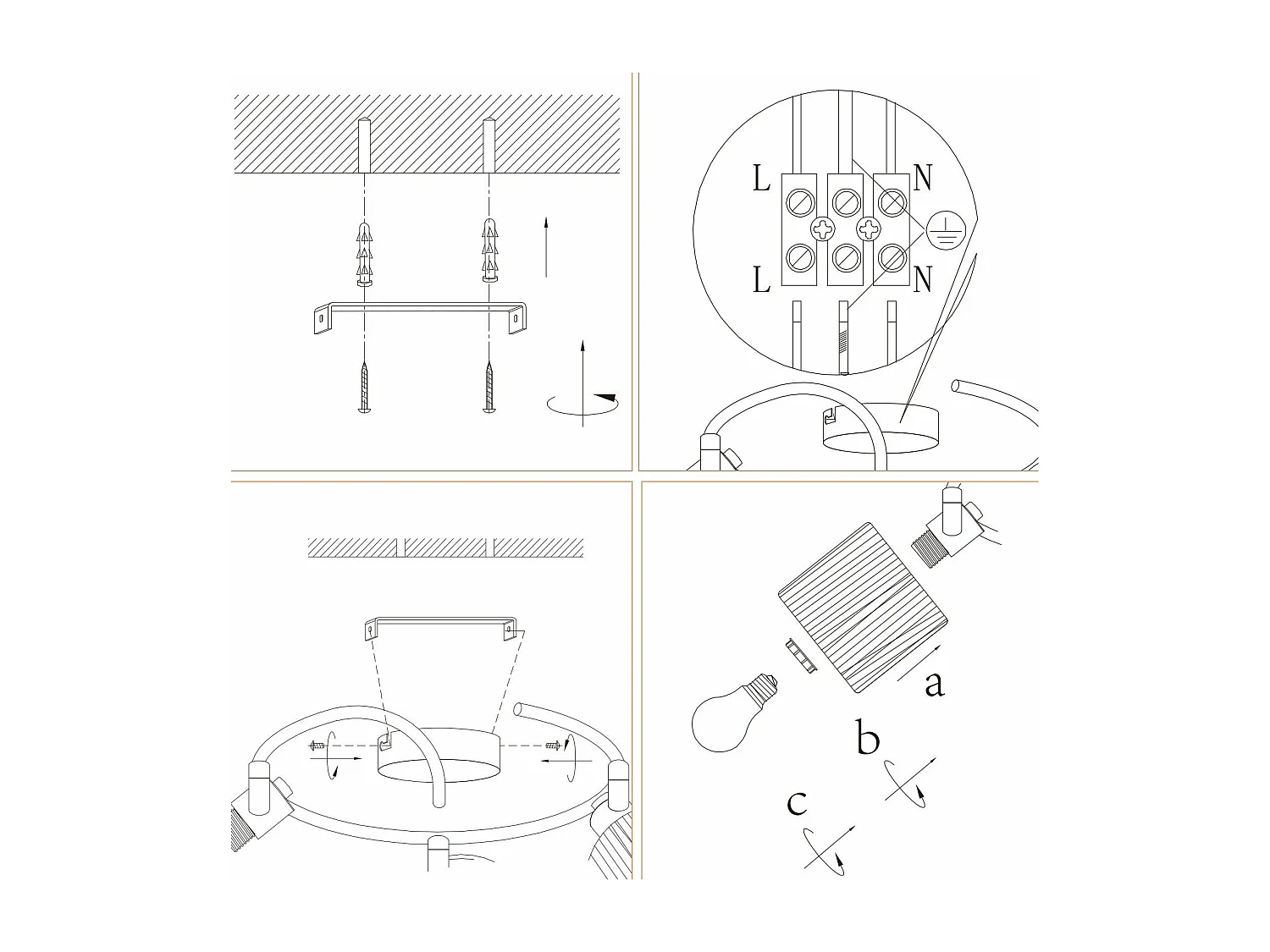 Ceiling Spot 3 Flames E14 Natural Black Ceiling Light Paper Salon