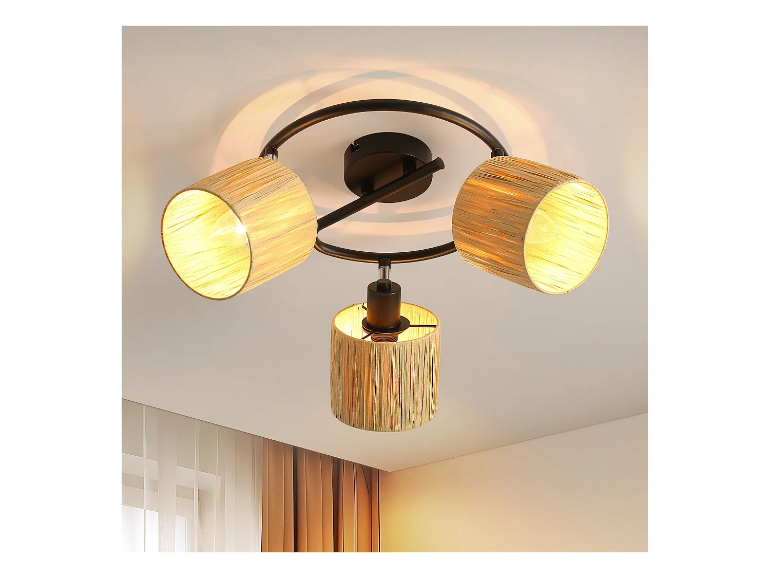 Spot De Plafond 3 Flammes E14 Noir Naturel Plafonnier Papier Salon
