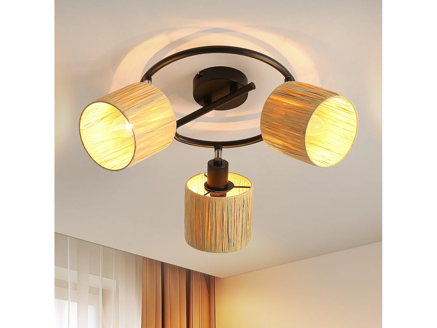 Spot De Plafond 3 Flammes E14 Noir Naturel Plafonnier Papier Salon