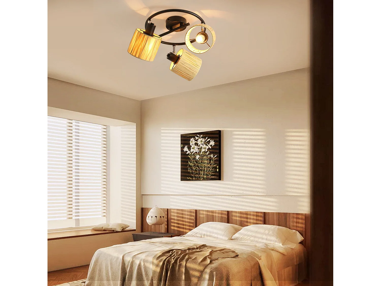 Spot De Plafond 3 Flammes E14 Noir Naturel Plafonnier Papier Salon