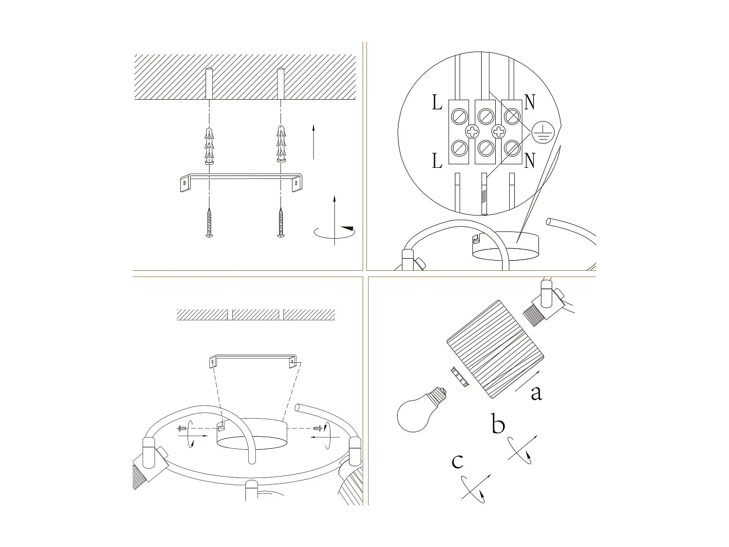 Spot De Plafond 3 Flammes E14 Noir Naturel Plafonnier Papier Salon