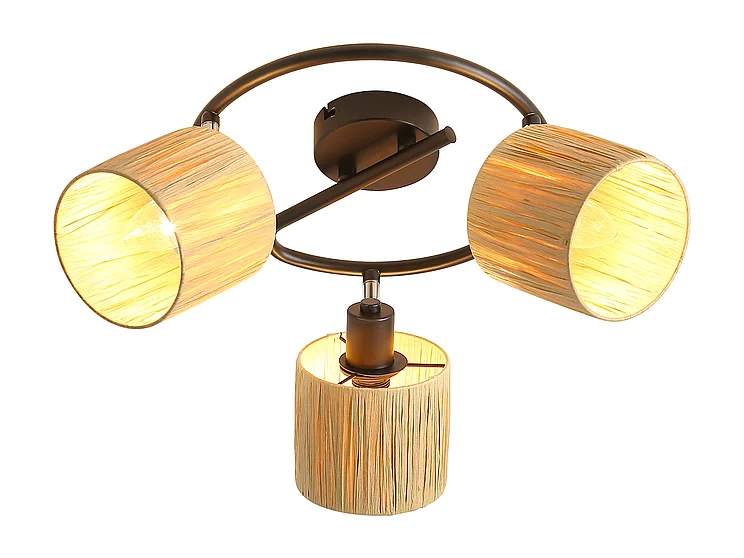 Spot De Plafond 3 Flammes E14 Noir Naturel Plafonnier Papier Salon