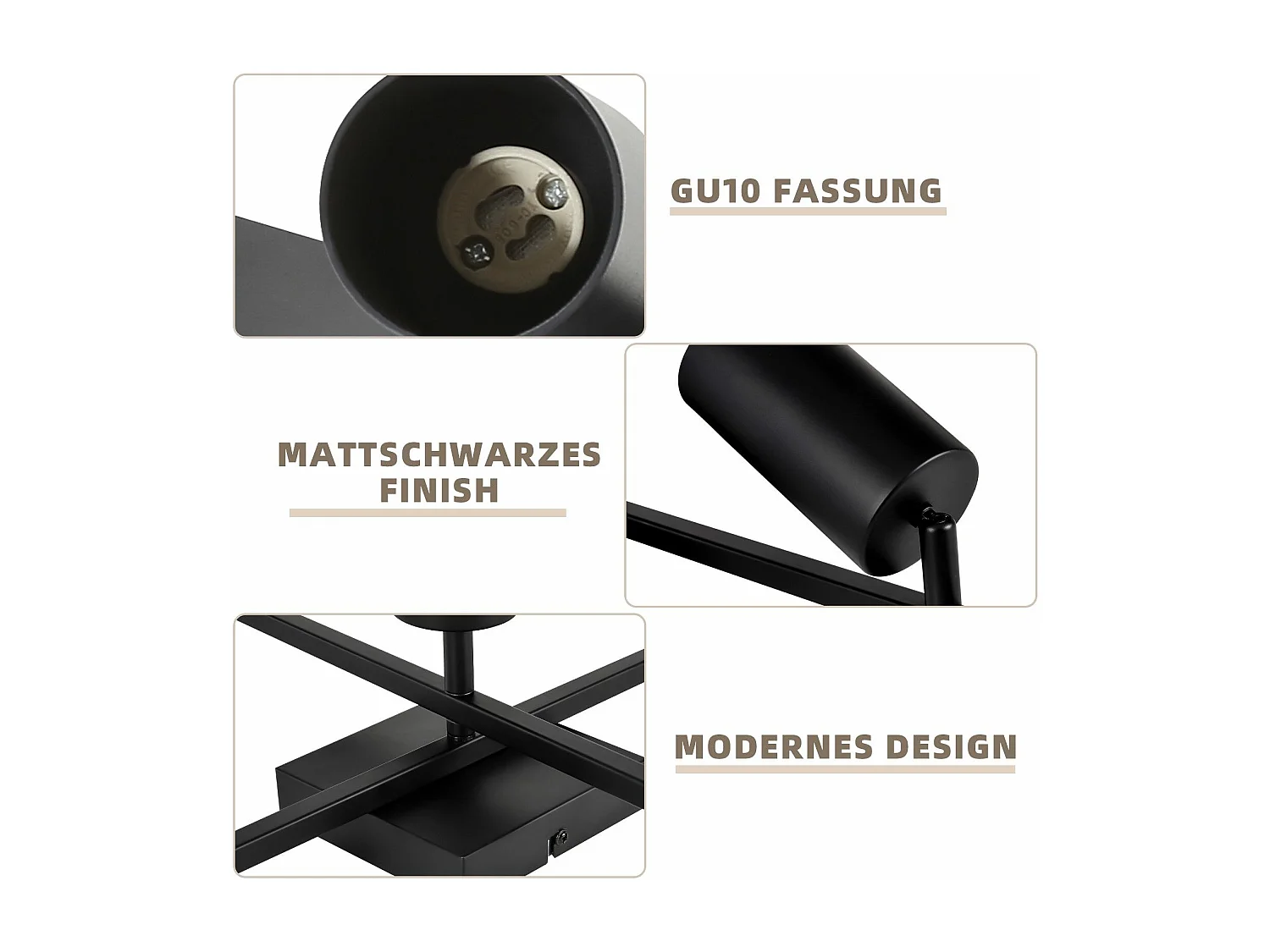 NETTLIFE Spot de plafond noir, plafonnier à 5 lampes GU10, lampe de salon moderne pour cuisine et chambre à coucher