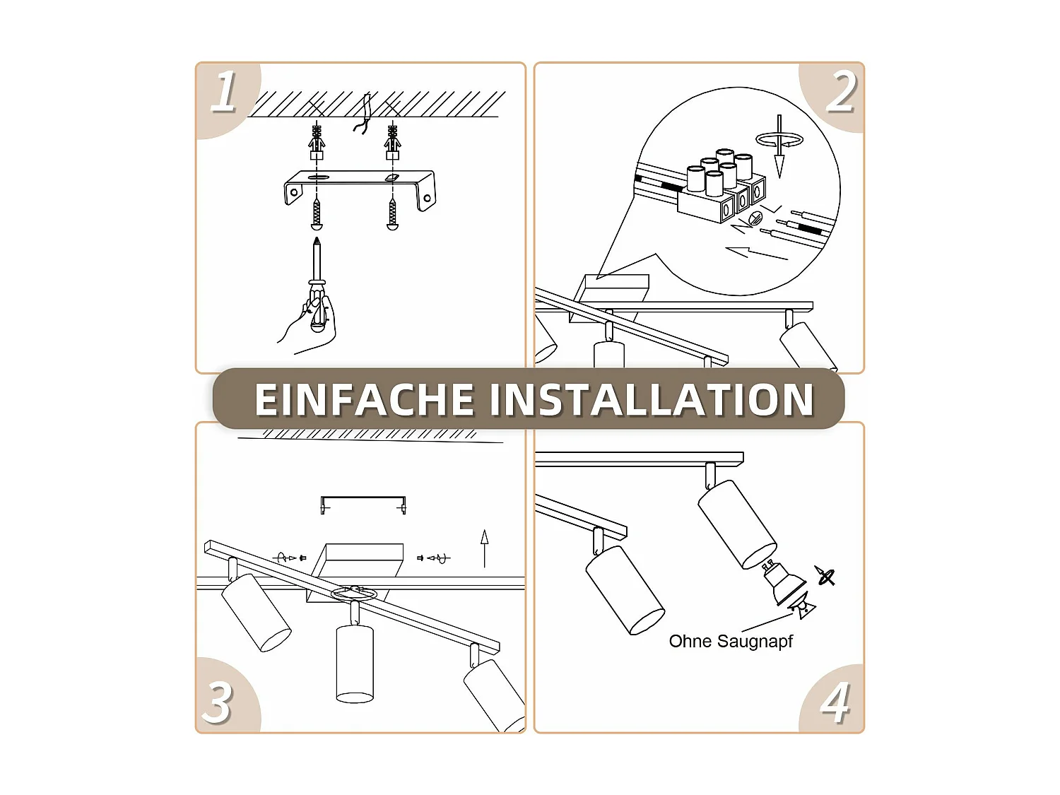 NETTLIFE Spot de plafond noir, plafonnier à 5 lampes GU10, lampe de salon moderne pour cuisine et chambre à coucher