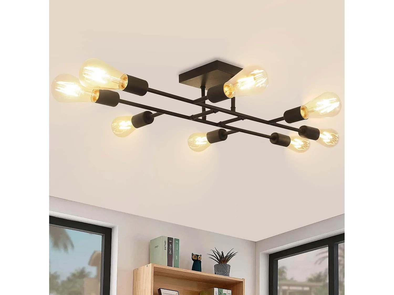 NETTLIFE Lampa sufitowa Salon Czarna 8 płomieni Lampa sufitowa Vintage E27 Rustykalna