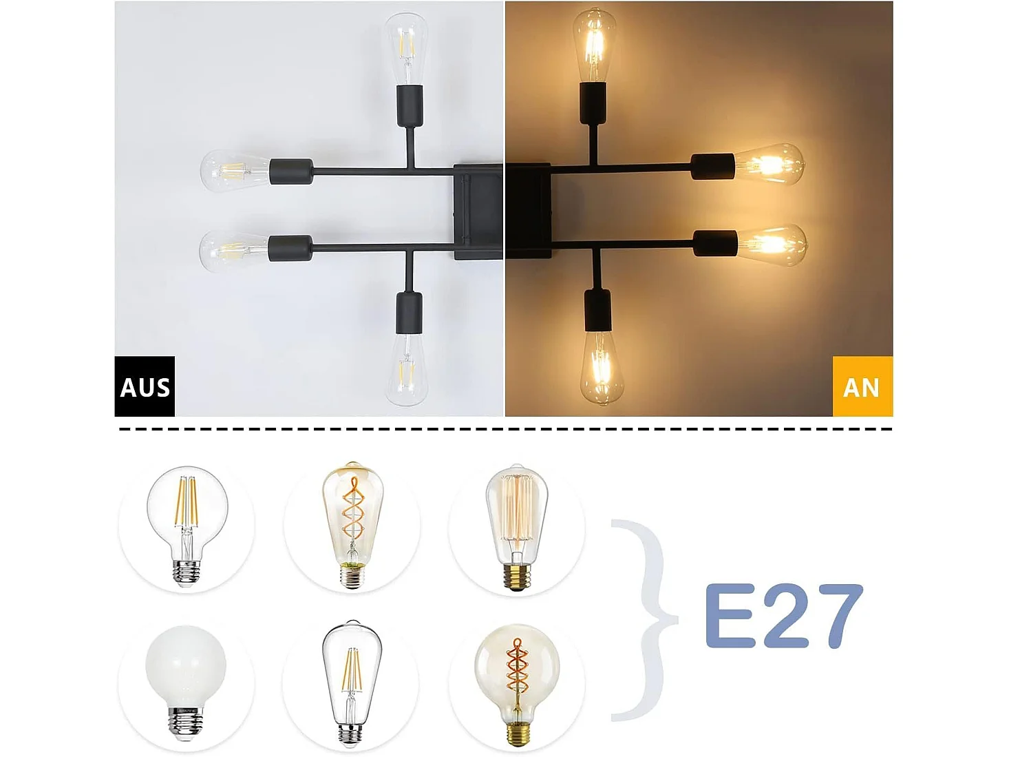 NETTLIFE Lampa sufitowa Salon Czarna 8 płomieni Lampa sufitowa Vintage E27 Rustykalna