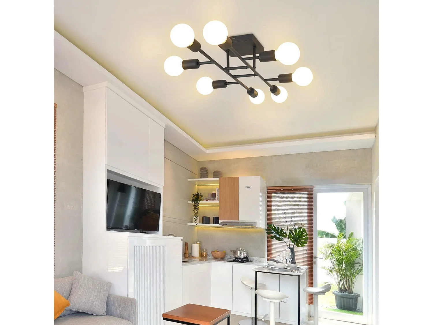 NETTLIFE Lampa sufitowa Salon Czarna 8 płomieni Lampa sufitowa Vintage E27 Rustykalna