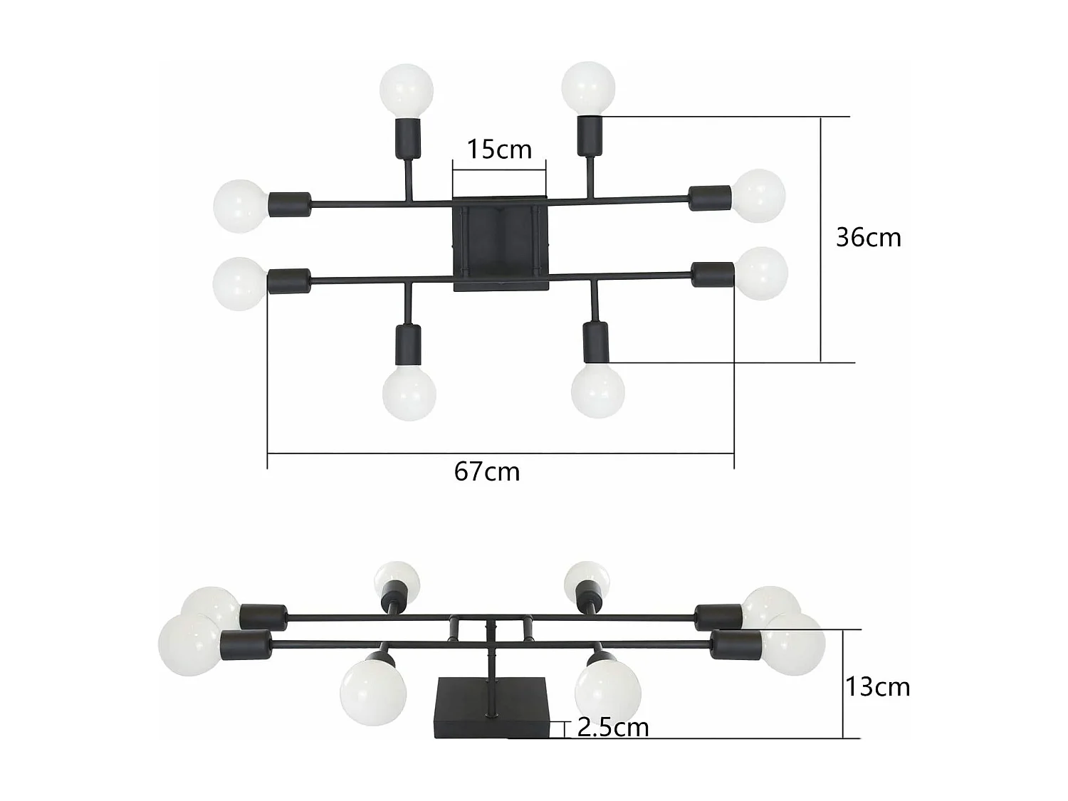 NETTLIFE Lampa sufitowa Salon Czarna 8 płomieni Lampa sufitowa Vintage E27 Rustykalna
