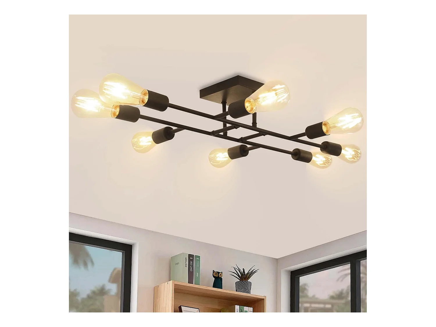 NETTLIFE Plafonnier Salon Noir 8 flammes Vintage Plafonnier E27 Rustique