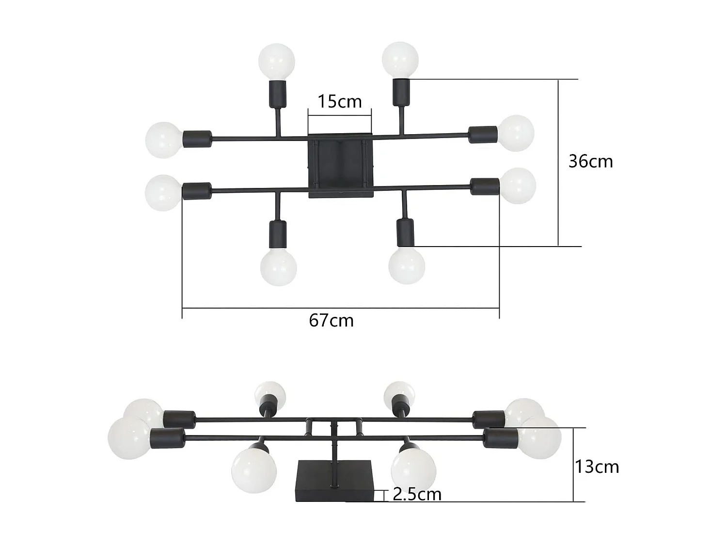 NETTLIFE Plafonnier Salon Noir 8 flammes Vintage Plafonnier E27 Rustique