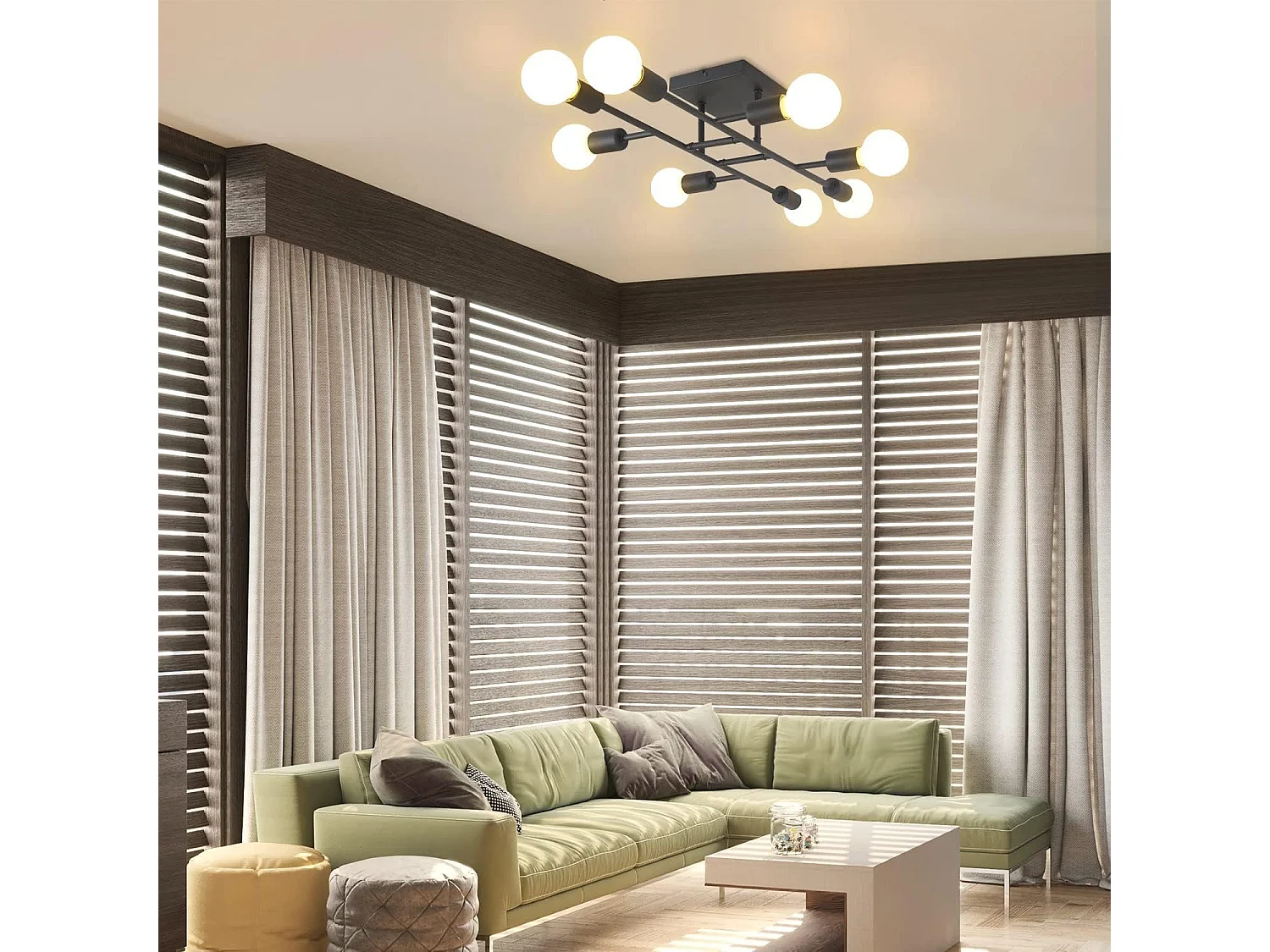 NETTLIFE Plafonnier Salon Noir 8 flammes Vintage Plafonnier E27 Rustique