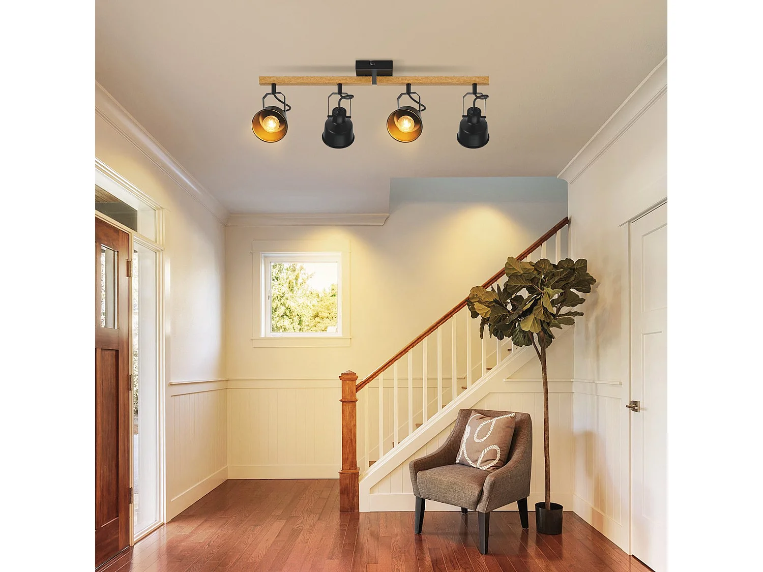 NETTLIFE Spot de Plafond 4 Flammes Orientable à 350° Vintage  E14 de conception de haute qualité en bois veiné