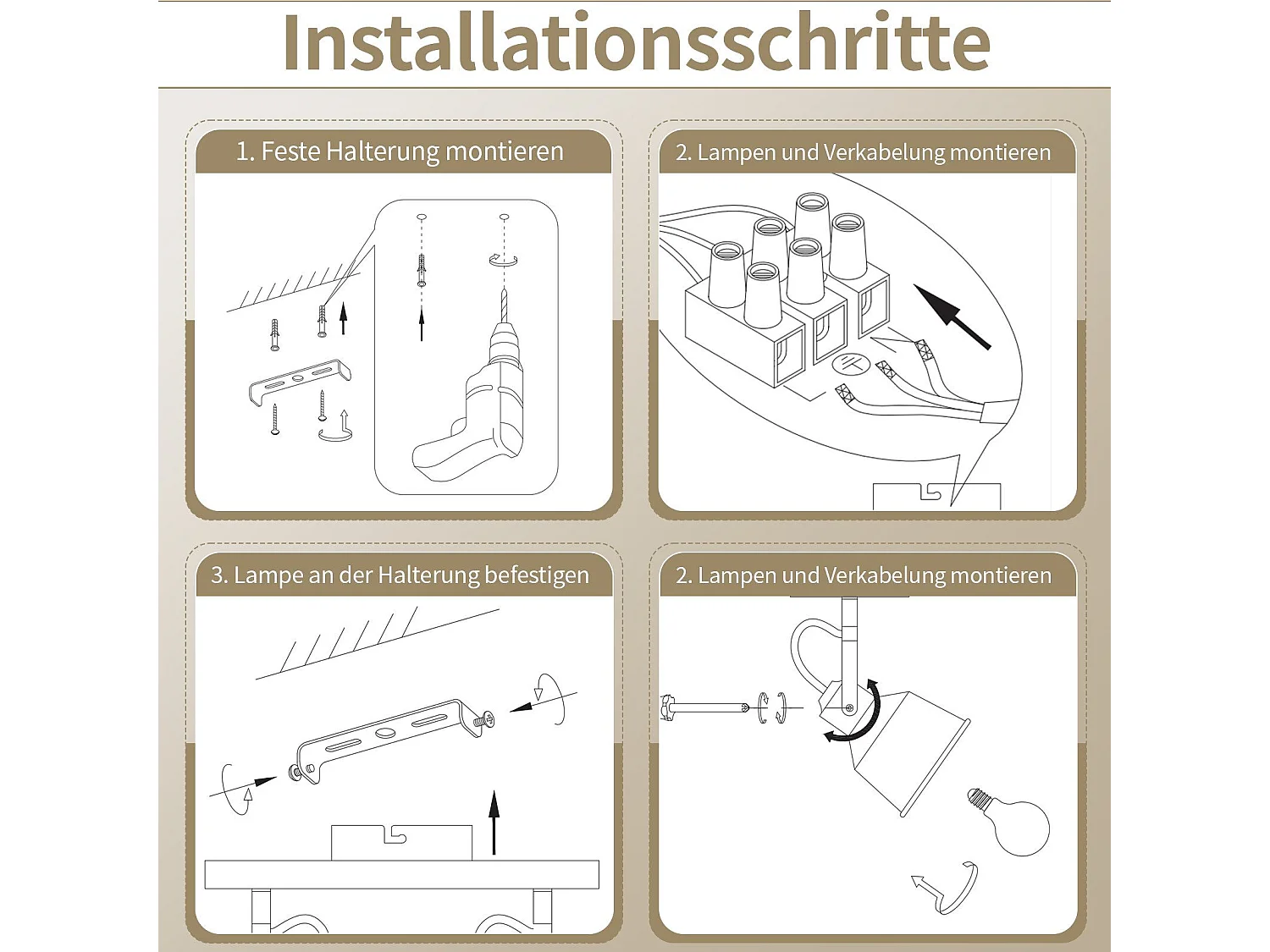 NETTLIFE Spot de Plafond 4 Flammes Orientable à 350° Vintage  E14 de conception de haute qualité en bois veiné