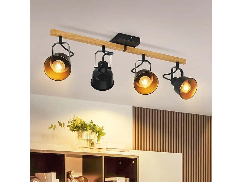 NETTLIFE Spot de Plafond 4 Flammes Orientable à 350° Vintage  E14 de conception de haute qualité en bois veiné