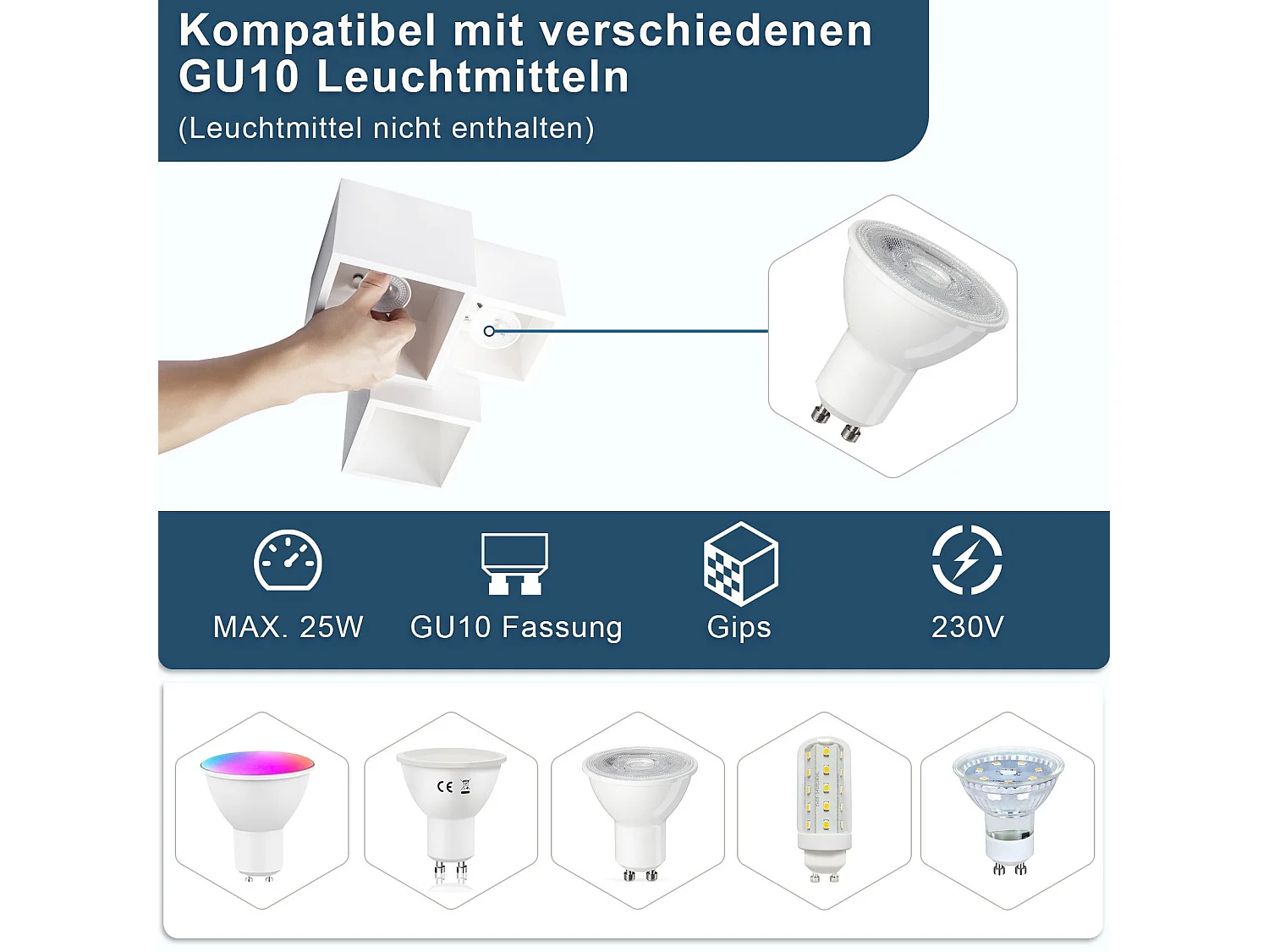 NETTLIFE Witte opbouwspot GU10 Vierkante opbouwspot 40W Gips Kleine moderne plafondlamp