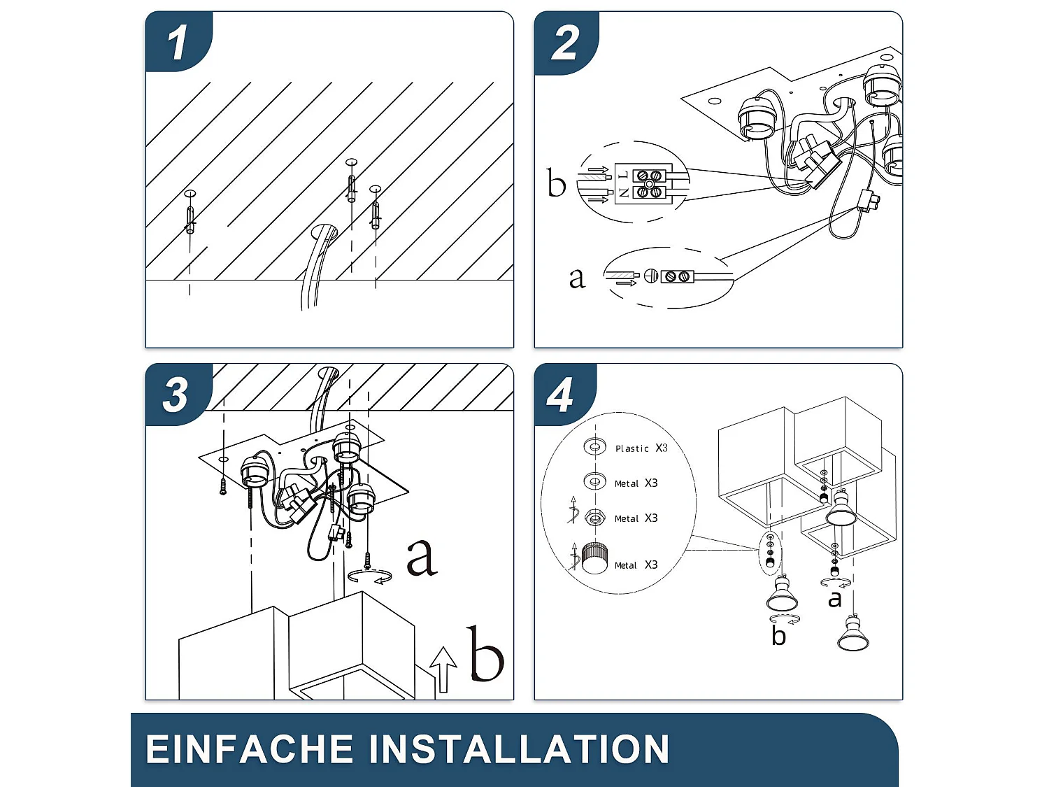 NETTLIFE Spot en saillie blanc GU10 spot en saillie carré 40W plâtre petit plafonnier moderne
