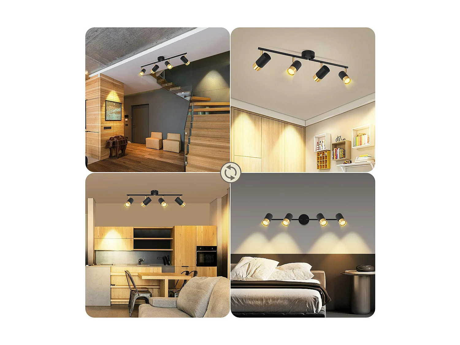 NETTLIFE Spot de plafond GU10 lampe de couloir noir doré orientable à 350° vintage