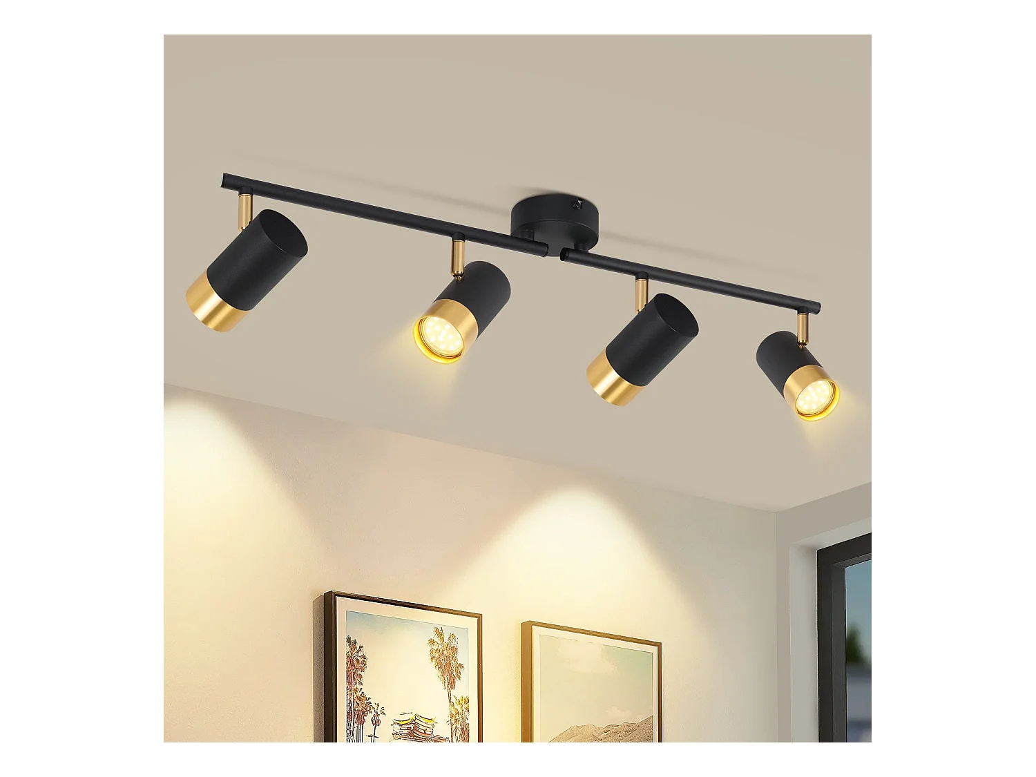 NETTLIFE Spot de plafond GU10 lampe de couloir noir doré orientable à 350° vintage
