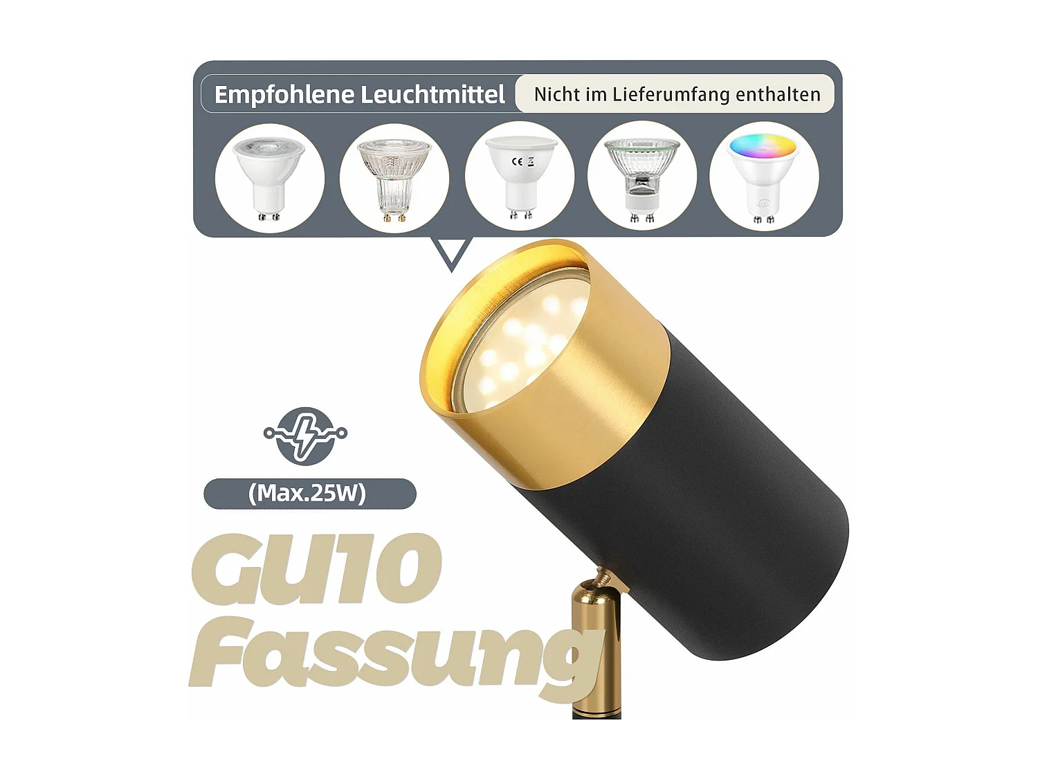 NETTLIFE Plafondspot GU10 Ganglamp Zwart Goud 350° Verstelbaar Vintage