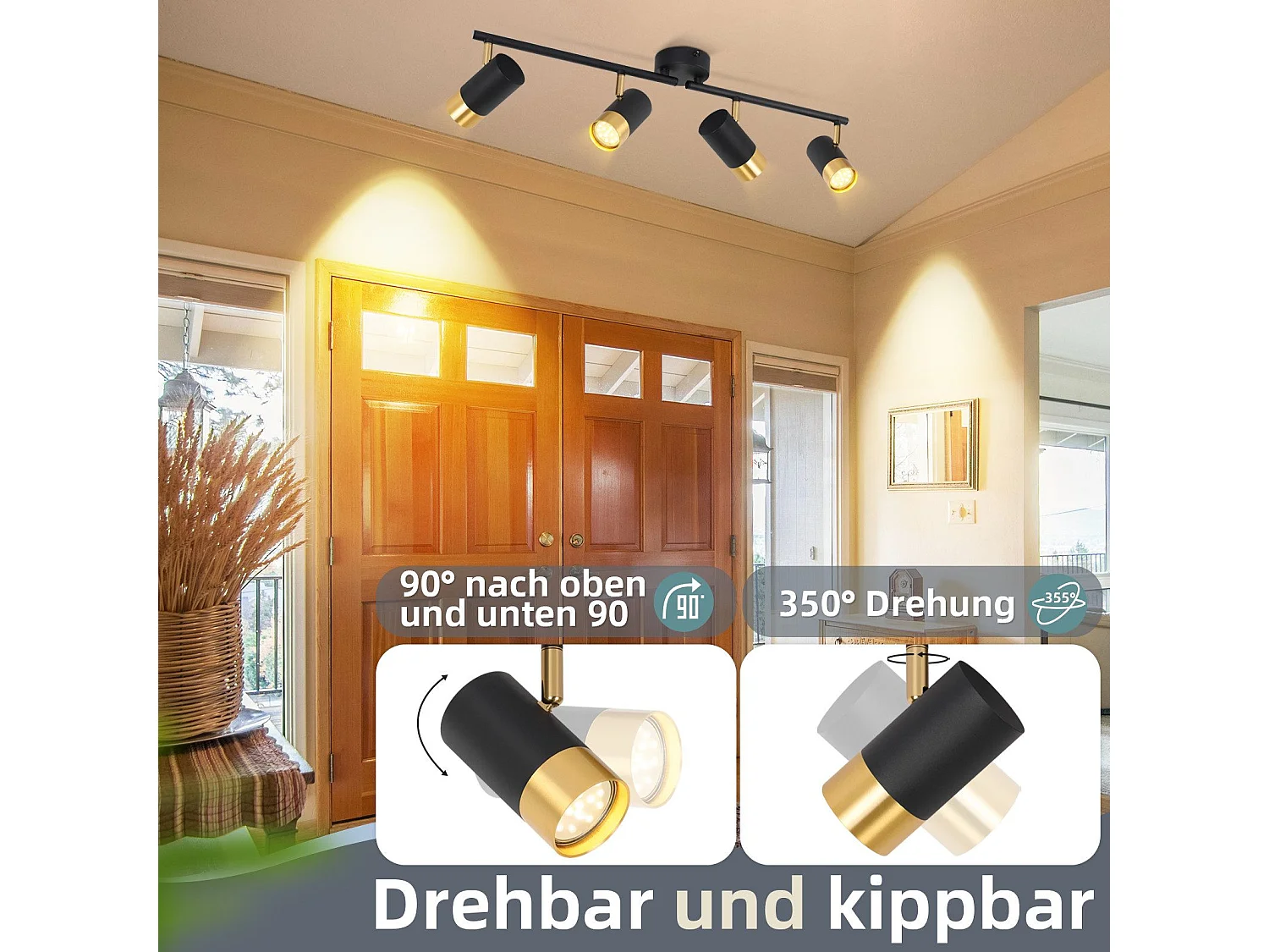 NETTLIFE Plafondspot GU10 Ganglamp Zwart Goud 350° Verstelbaar Vintage