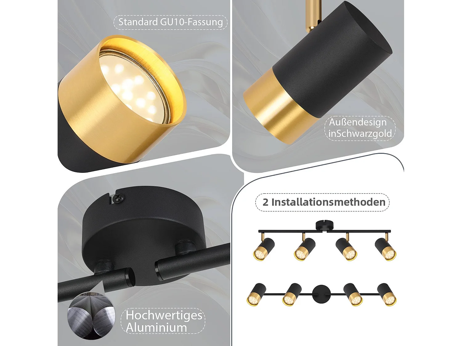 NETTLIFE Plafondspot GU10 Ganglamp Zwart Goud 350° Verstelbaar Vintage