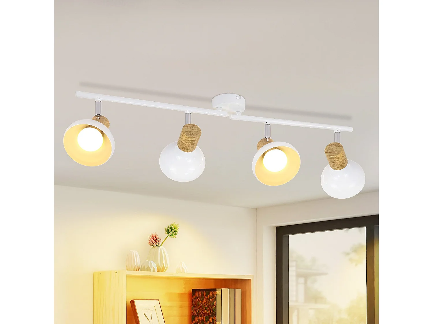 NETTLIFE Foco de techo vintage E14 para interiores, giratorio 350°, blanco, 4 bombillas, redondo, para sala de estar de hotel