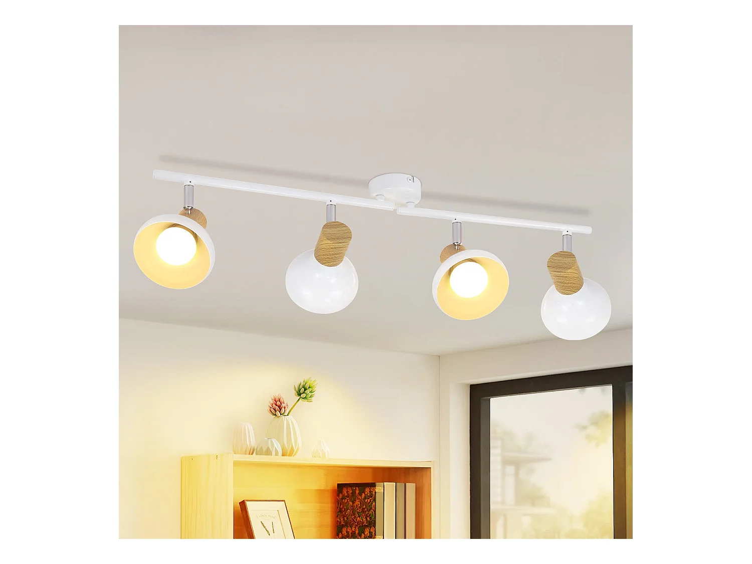 NETTLIFE Spot de plafond vintage E14 intérieur orientable à 350° blanc 4 ampoules rond pour salon d'hôtel