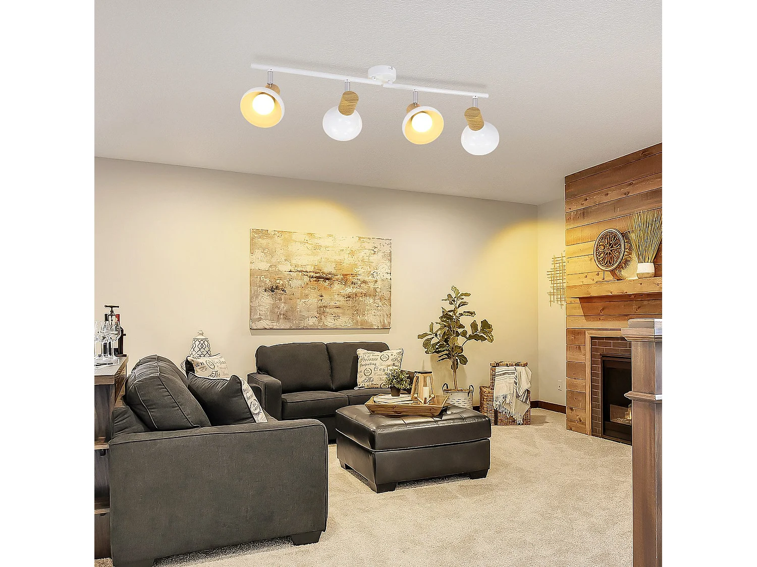 NETTLIFE Spot de plafond vintage E14 intérieur orientable à 350° blanc 4 ampoules rond pour salon d'hôtel