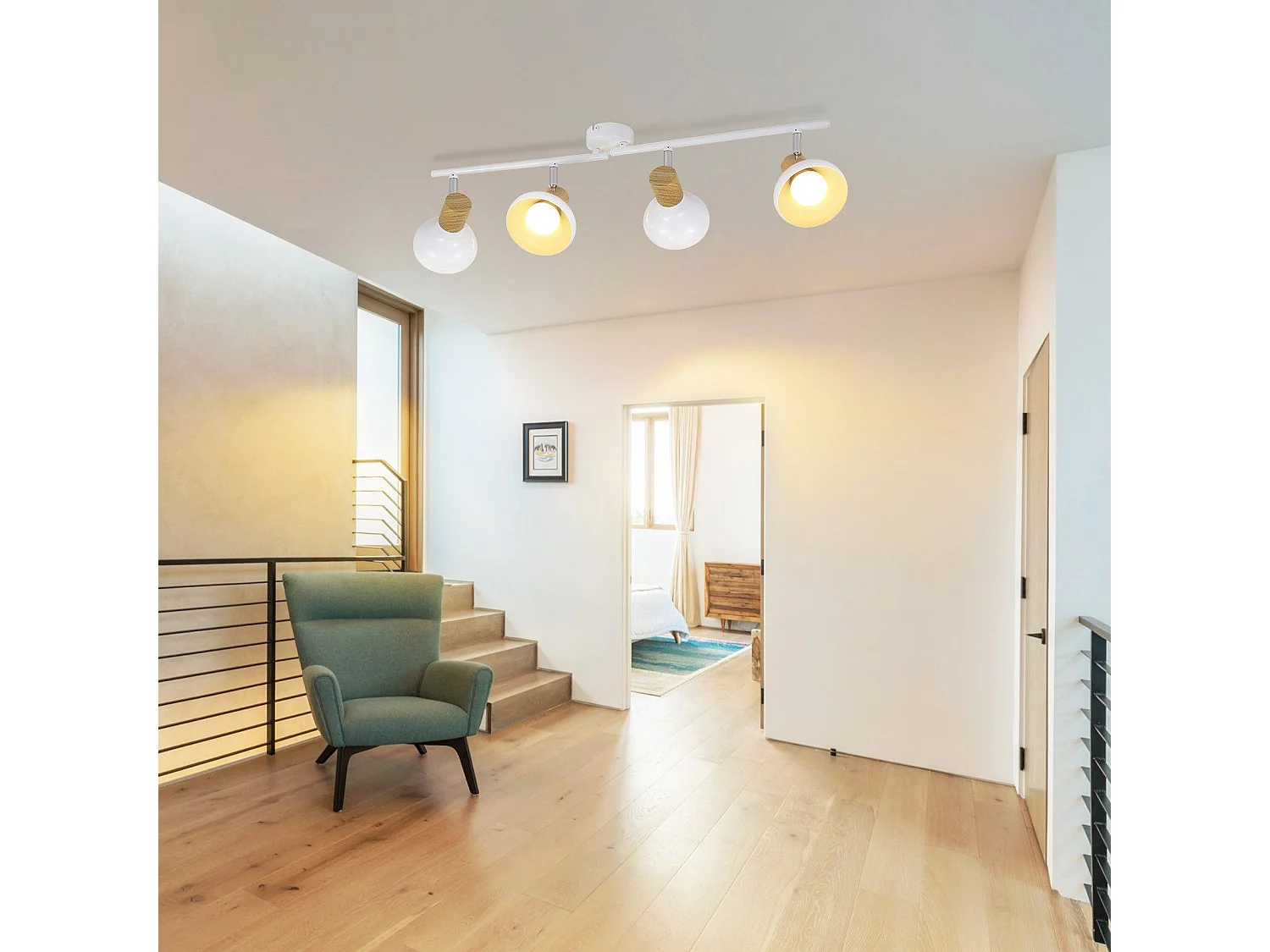 NETTLIFE Spot de plafond vintage E14 intérieur orientable à 350° blanc 4 ampoules rond pour salon d'hôtel