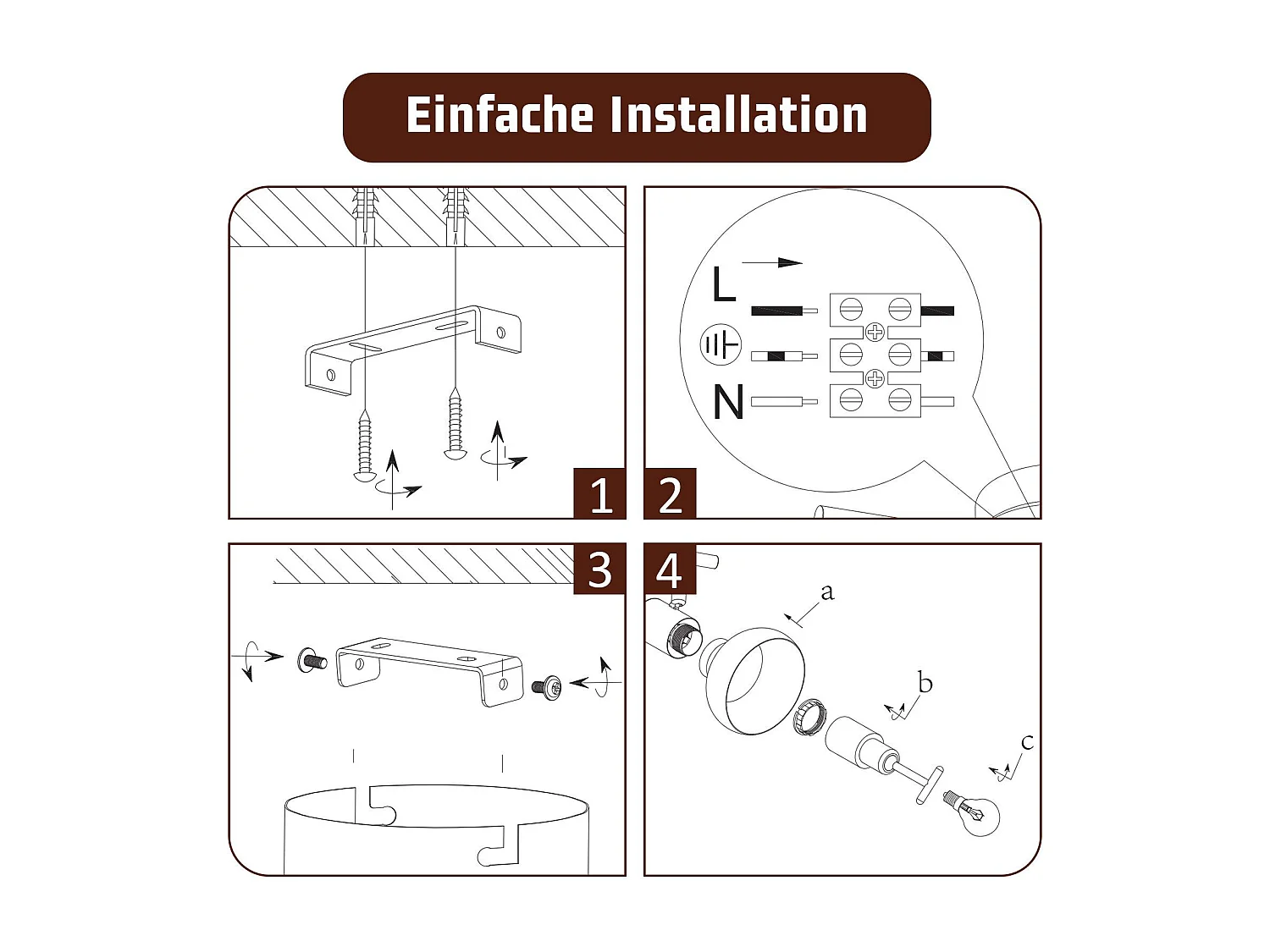 NETTLIFE Spot de plafond vintage E14 intérieur orientable à 350° blanc 4 ampoules rond pour salon d'hôtel