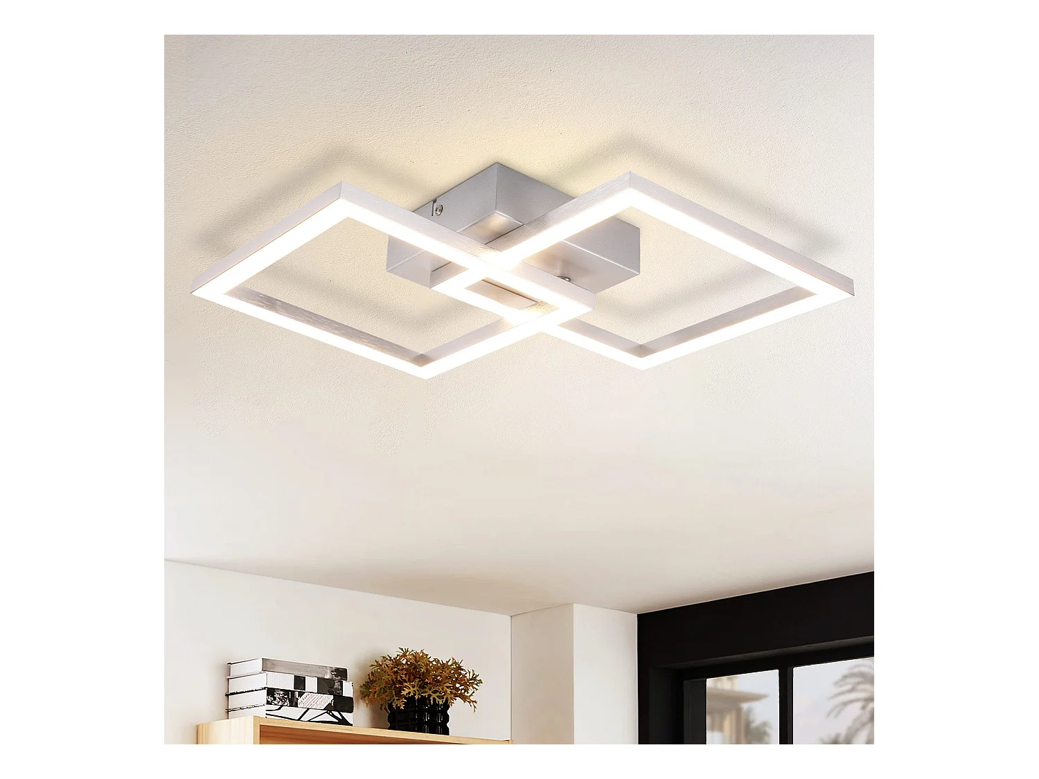 NETTLIFE Plafonnier LED carré argenté moderne pour chambre à coucher 24 W en métal 3000 K blanc chaud pour couloir