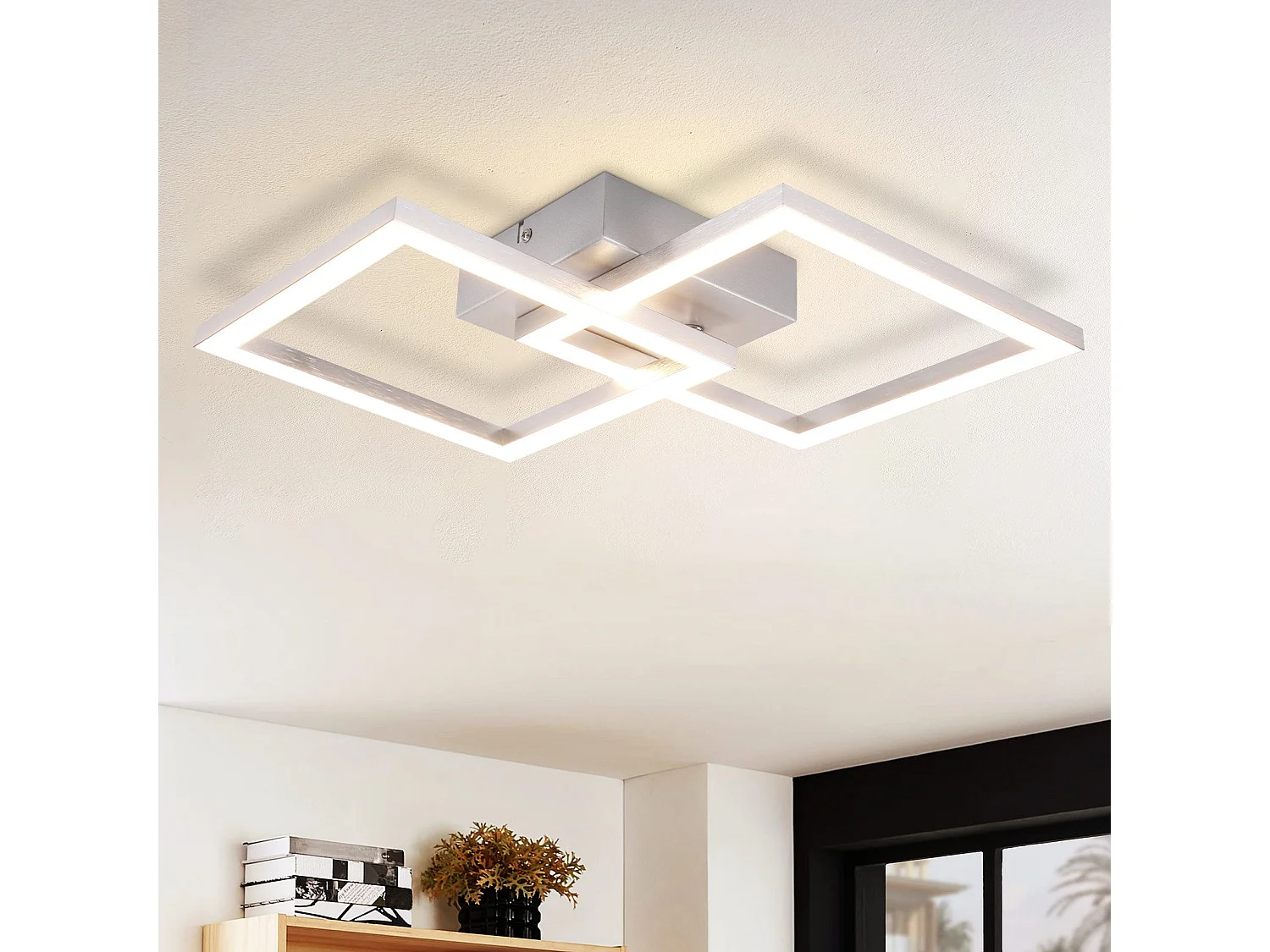 NETTLIFE Moderne silberne quadratische LED-Deckenleuchte für Schlafzimmer, 24 W, Metall, 3000 K, Warmweiß, für Flur