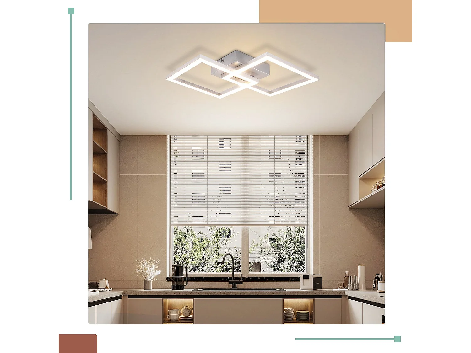 NETTLIFE Moderne silberne quadratische LED-Deckenleuchte für Schlafzimmer, 24 W, Metall, 3000 K, Warmweiß, für Flur