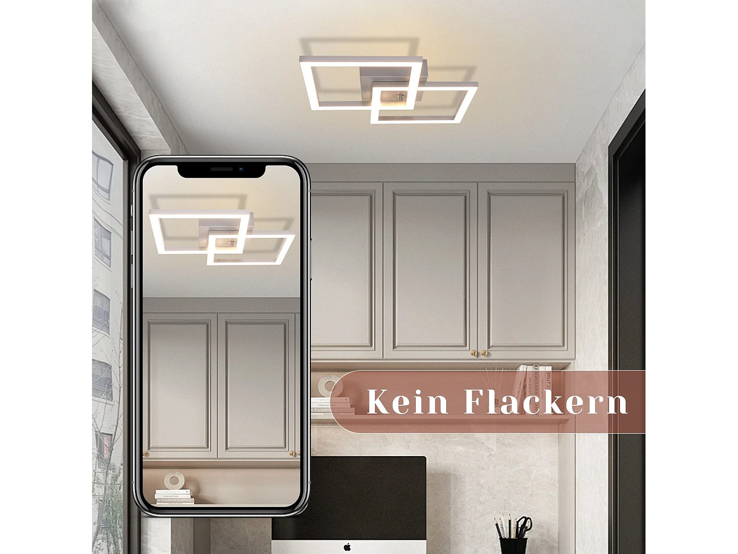 NETTLIFE Moderne silberne quadratische LED-Deckenleuchte für Schlafzimmer, 24 W, Metall, 3000 K, Warmweiß, für Flur