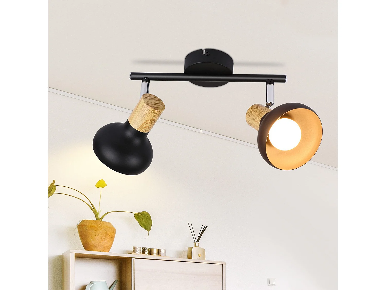 NETTLIFE Plafondlamp Spot 2 Vlammen E14 Vintage Zwarte Plafondlamp voor Woonkamer Hotel