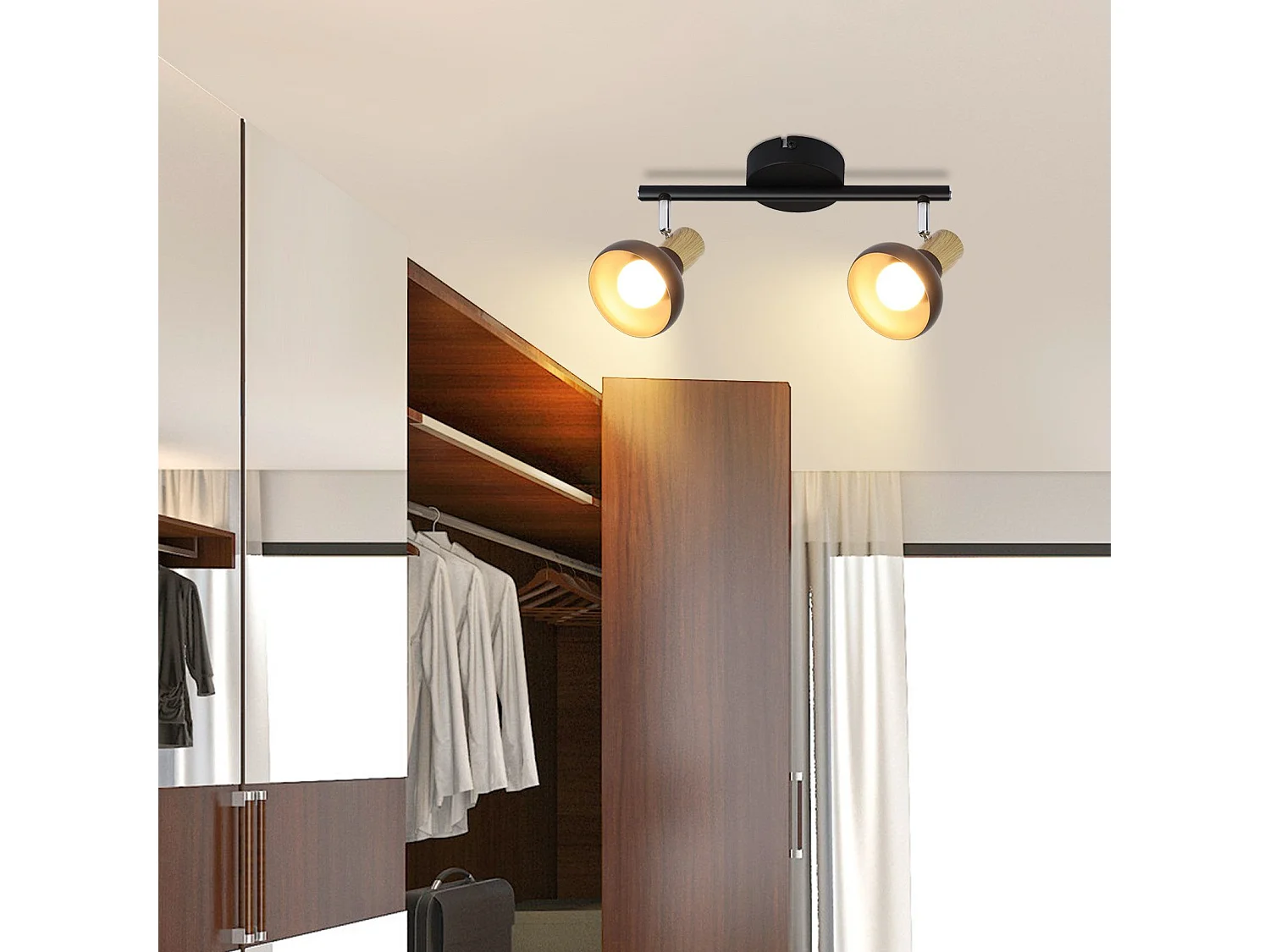 NETTLIFE Plafondlamp Spot 2 Vlammen E14 Vintage Zwarte Plafondlamp voor Woonkamer Hotel