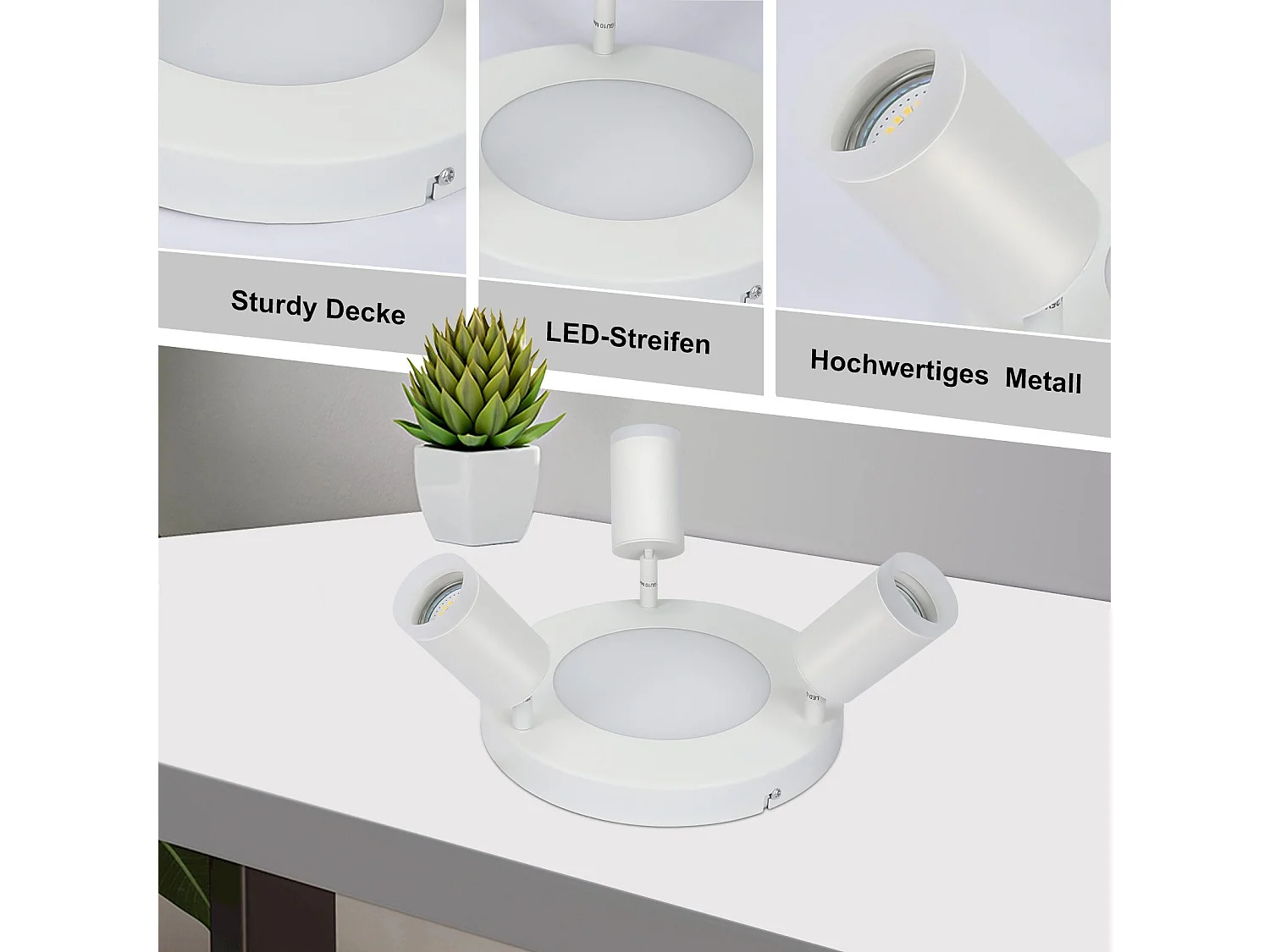 NETTLIFE Spot de plafond 3 ampoules GU10 20W chambre 3000k lampe de cuisine métal orientable