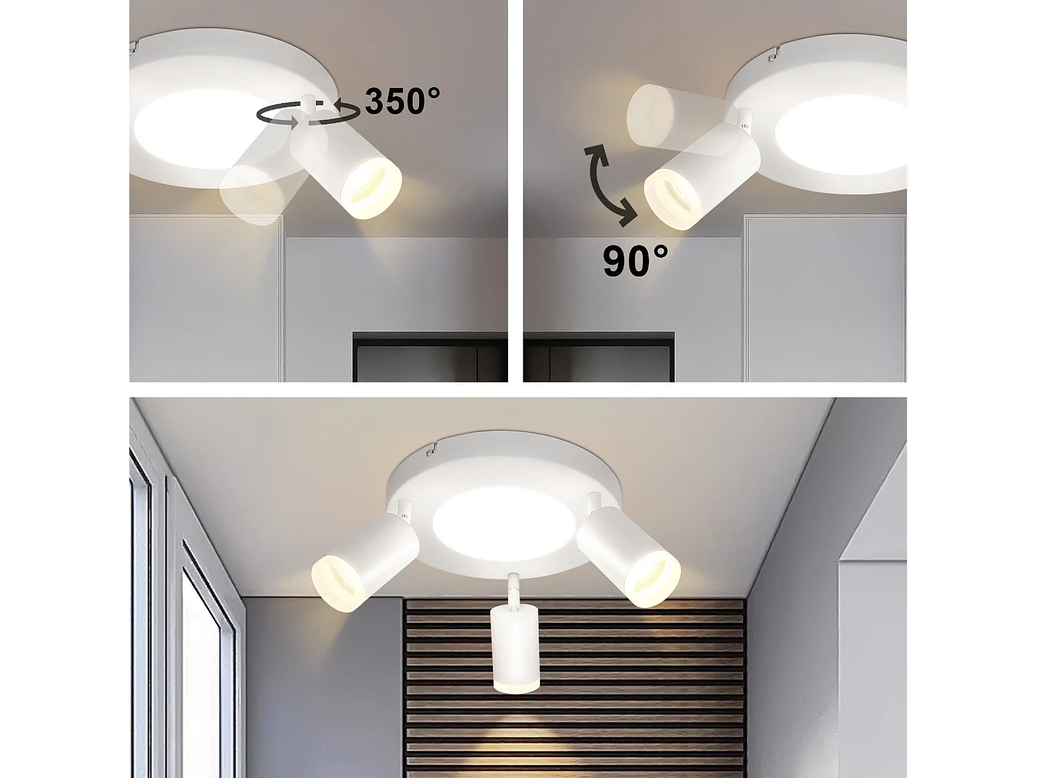 NETTLIFE Spot de plafond 3 ampoules GU10 20W chambre 3000k lampe de cuisine métal orientable